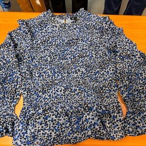 Express Blue and Black Patterned Blouse